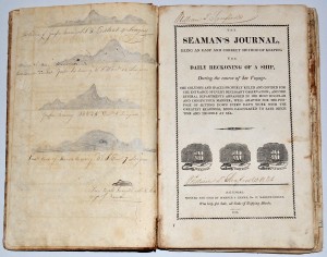 The logbook from the ship Ea with log keeper William Sanford’s signature, dated 1821