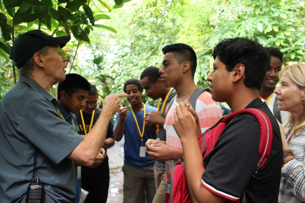 Tasting Allspice leaves in Amazonia at the Zoo.